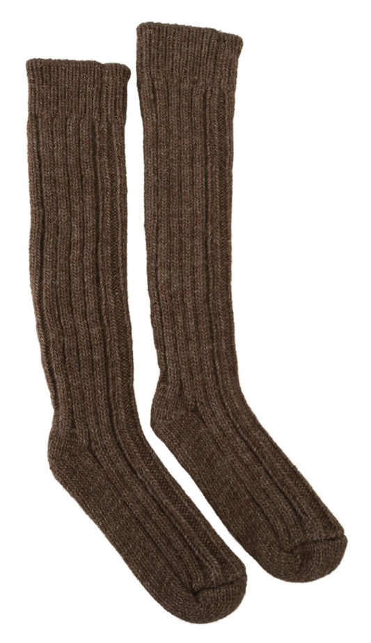 Dolce &amp; Gabbana Braune Wollstrick-Wadensocken für Damen