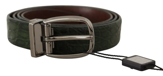 Dolce &amp; Gabbana Ceinture à boucle argentée en cuir exotique vert