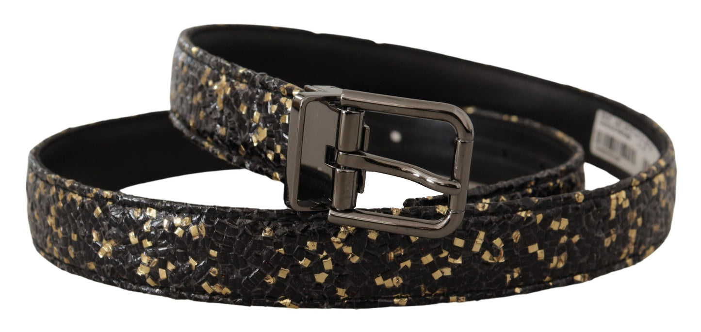 Dolce &amp; Gabbana Ceinture à boucle chromée en cuir bicolore noir doré