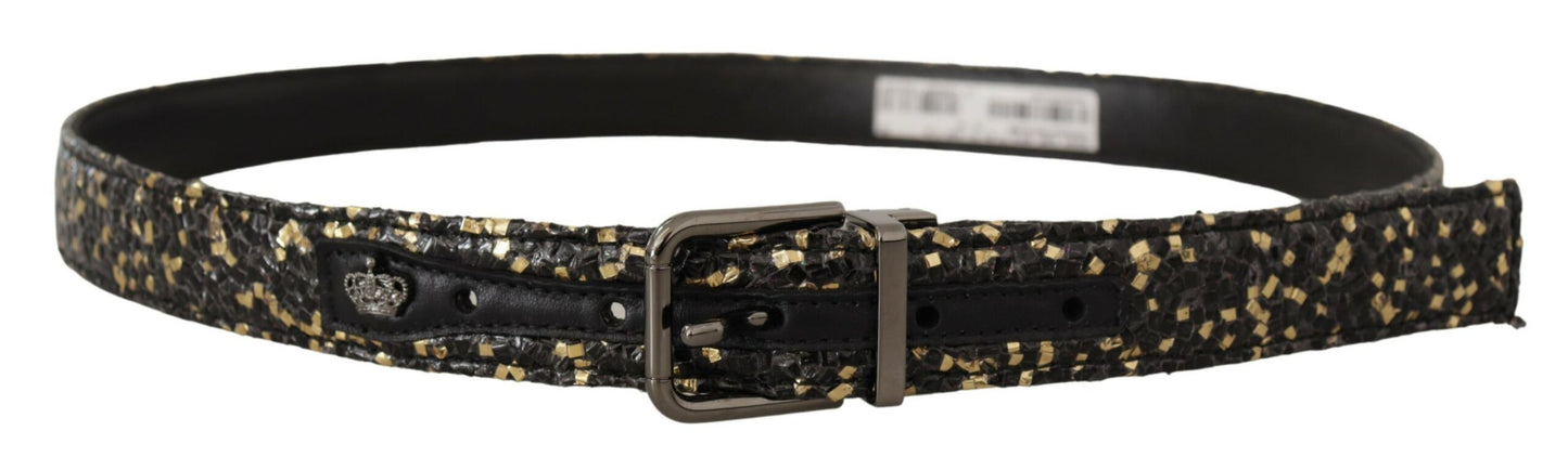 Dolce &amp; Gabbana Ceinture à boucle chromée en cuir bicolore noir doré