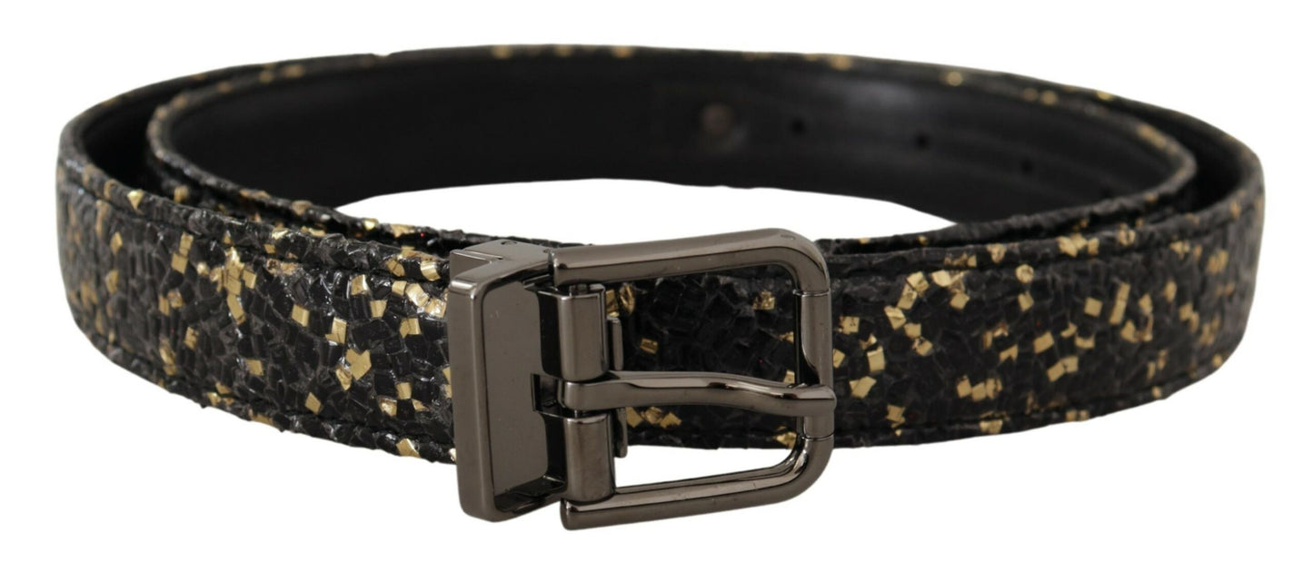 Dolce &amp; Gabbana Ceinture à boucle chromée en cuir bicolore noir doré