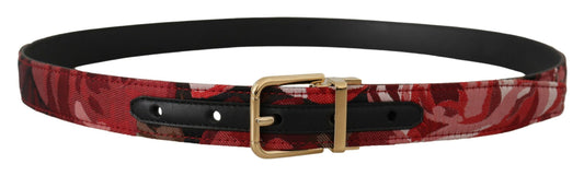 Dolce &amp; Gabbana Ceinture à boucle en métal doré en cuir rose jacquard rouge