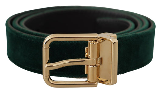 Dolce &amp; Gabbana Ceinture en cuir velours vert avec logo en métal doré