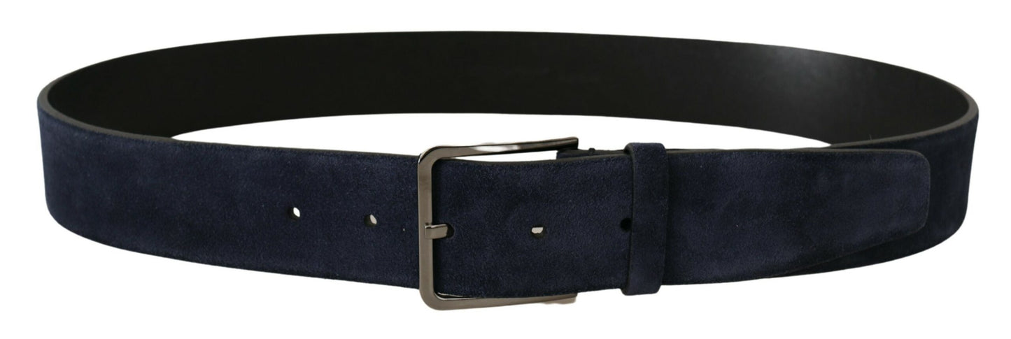 Dolce &amp; Gabbana Ceinture à boucle en cuir velours bleu marine avec logo argenté