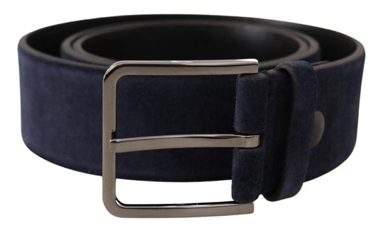 Dolce &amp; Gabbana Ceinture à boucle en cuir velours bleu marine avec logo argenté