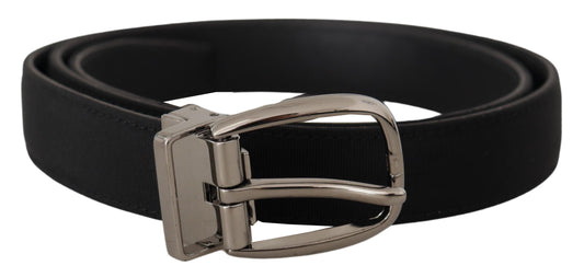 Dolce &amp; Gabbana Ceinture à boucle avec logo argenté en cuir gros-grain noir