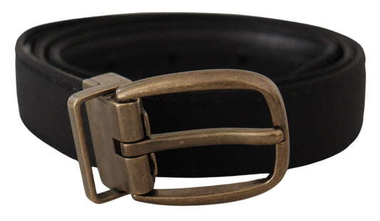 Dolce &amp; Gabbana Ceinture en cuir gros-grain noir en métal bronze