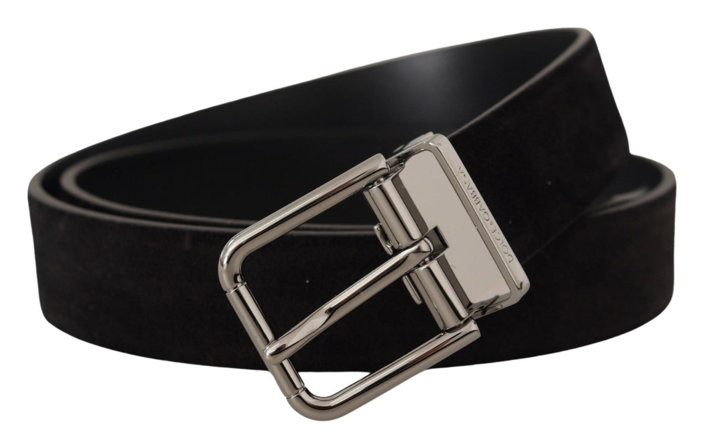 Dolce &amp; Gabbana Ceinture à logo en cuir Vitello noir argenté