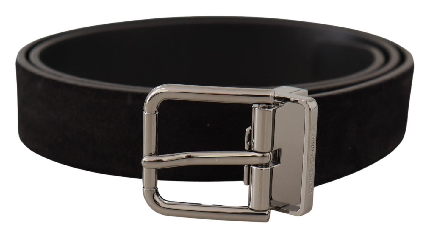 Dolce &amp; Gabbana Ceinture à logo en cuir Vitello noir argenté