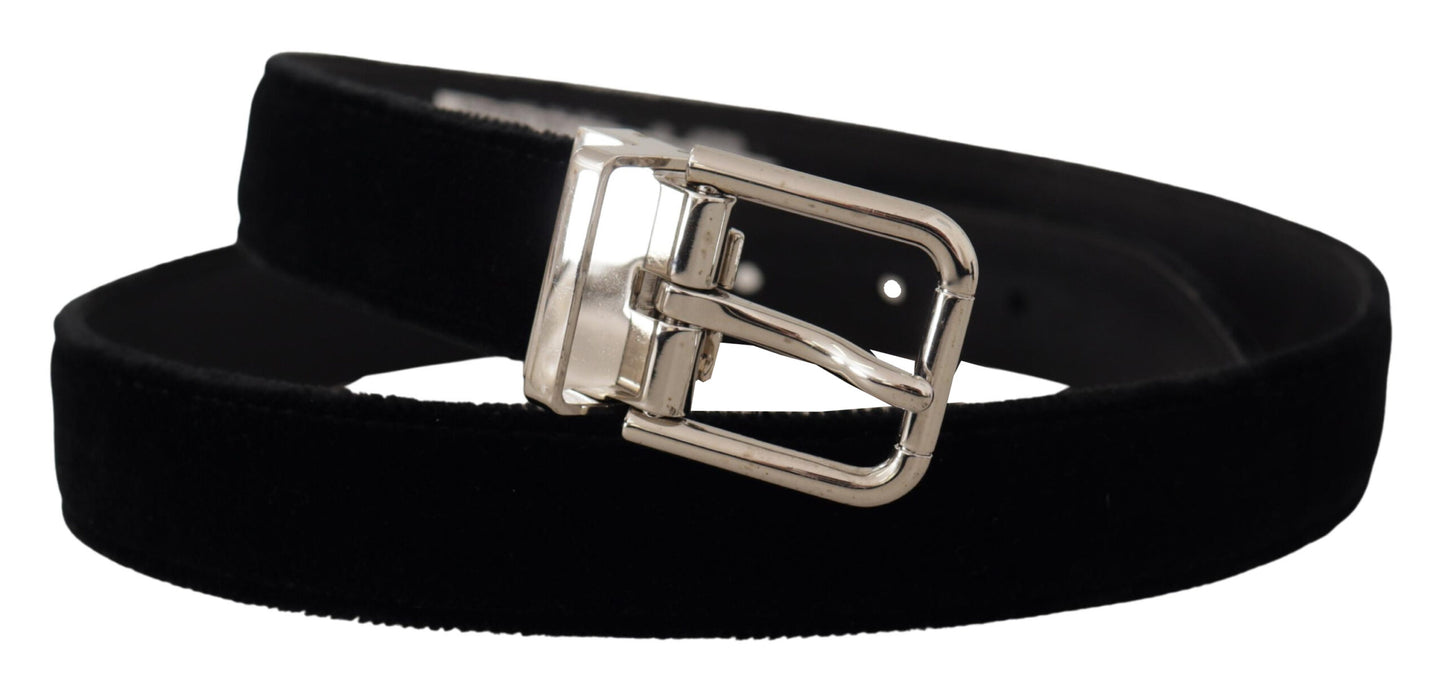 Dolce &amp; Gabbana Ceinture à boucle avec logo en métal argenté en velours noir