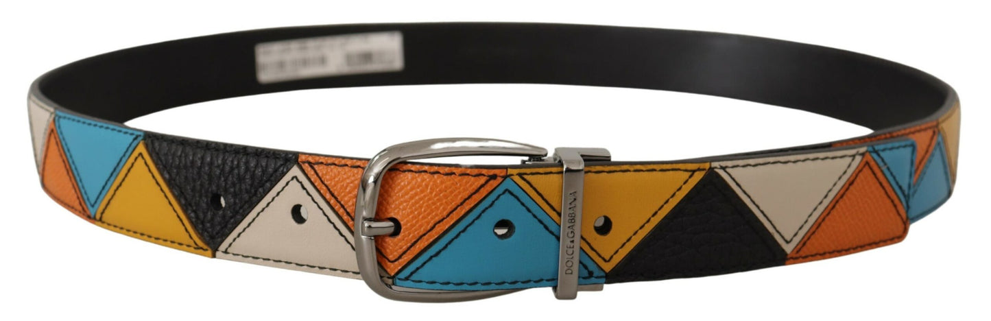 Dolce &amp; Gabbana Ceinture à boucle avec logo en cuir multicolore argenté