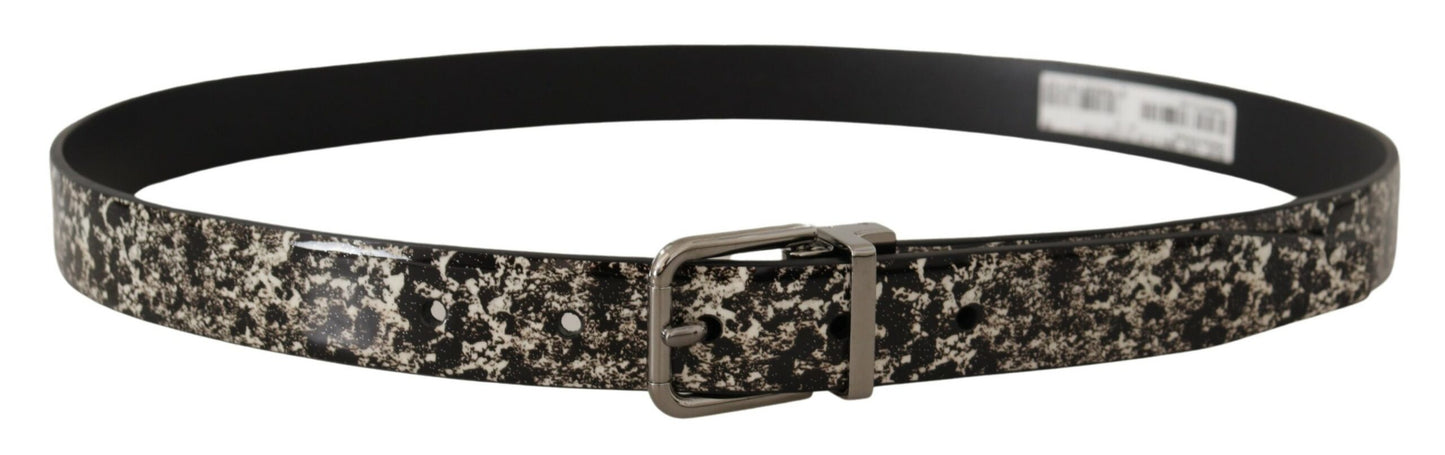 Dolce &amp; Gabbana Ceinture à boucle avec logo argenté en cuir imprimé marbre noir