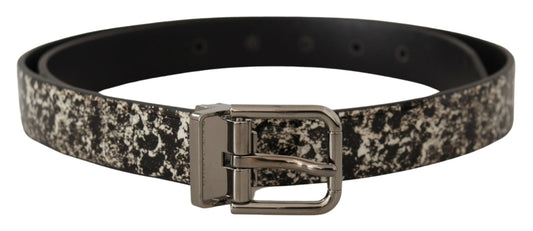 Dolce &amp; Gabbana Ceinture à boucle avec logo argenté en cuir imprimé marbre noir