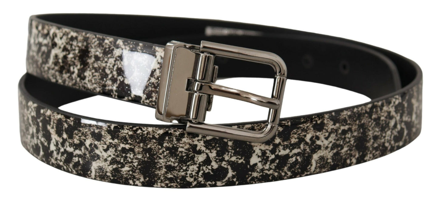 Dolce &amp; Gabbana Ceinture à boucle avec logo argenté en cuir imprimé marbre noir