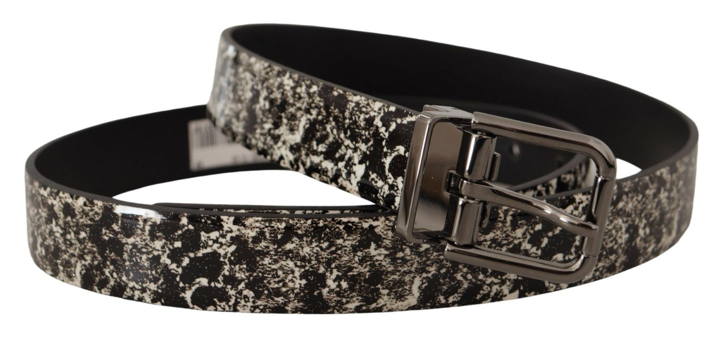 Dolce &amp; Gabbana Ceinture à logo gris en cuir imprimé marbre noir