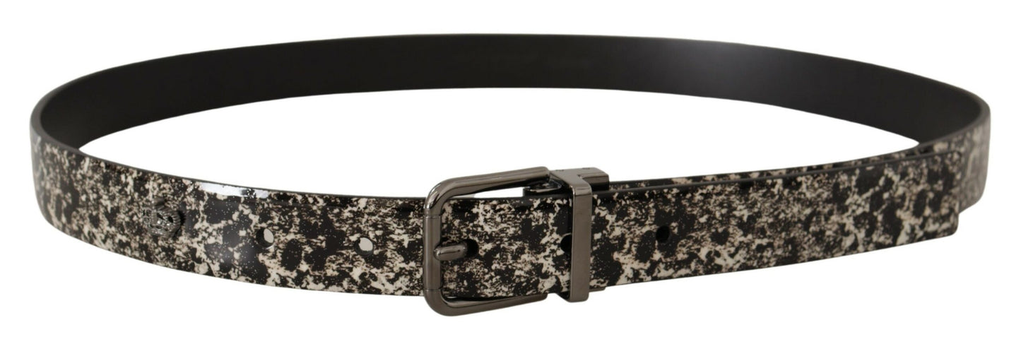 Dolce &amp; Gabbana Ceinture à logo gris en cuir imprimé marbre noir