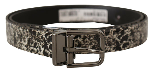 Dolce &amp; Gabbana Ceinture à logo gris en cuir imprimé marbre noir