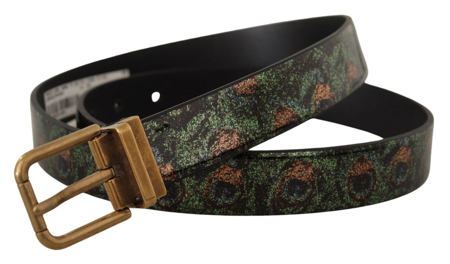 Dolce &amp; Gabbana Ceinture en cuir multicolore Vernice Pavone en métal bronze