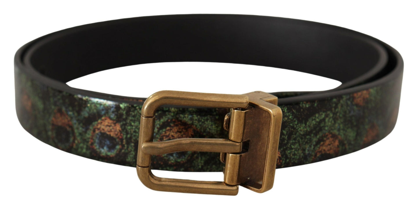 Dolce &amp; Gabbana Ceinture en cuir multicolore Vernice Pavone en métal bronze