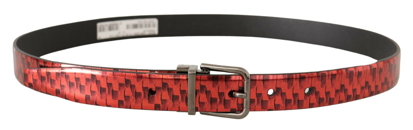 Dolce &amp; Gabbana Ceinture à boucle en cuir à chevrons rouge ton gris