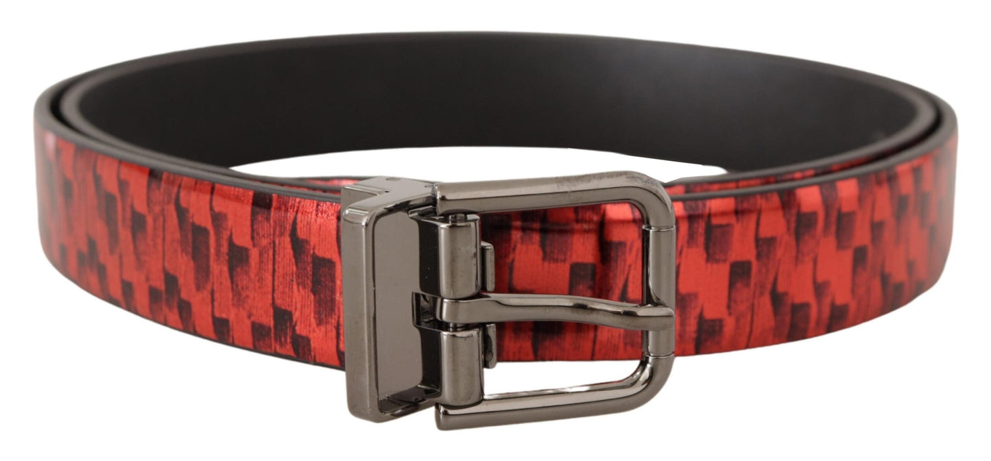 Dolce &amp; Gabbana Ceinture à boucle en cuir à chevrons rouge ton gris