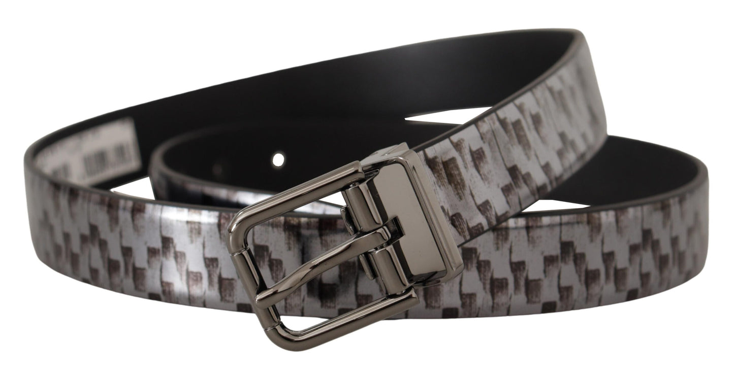 Dolce &amp; Gabbana Ceinture à boucle en métal 3D grise en cuir à chevrons gris