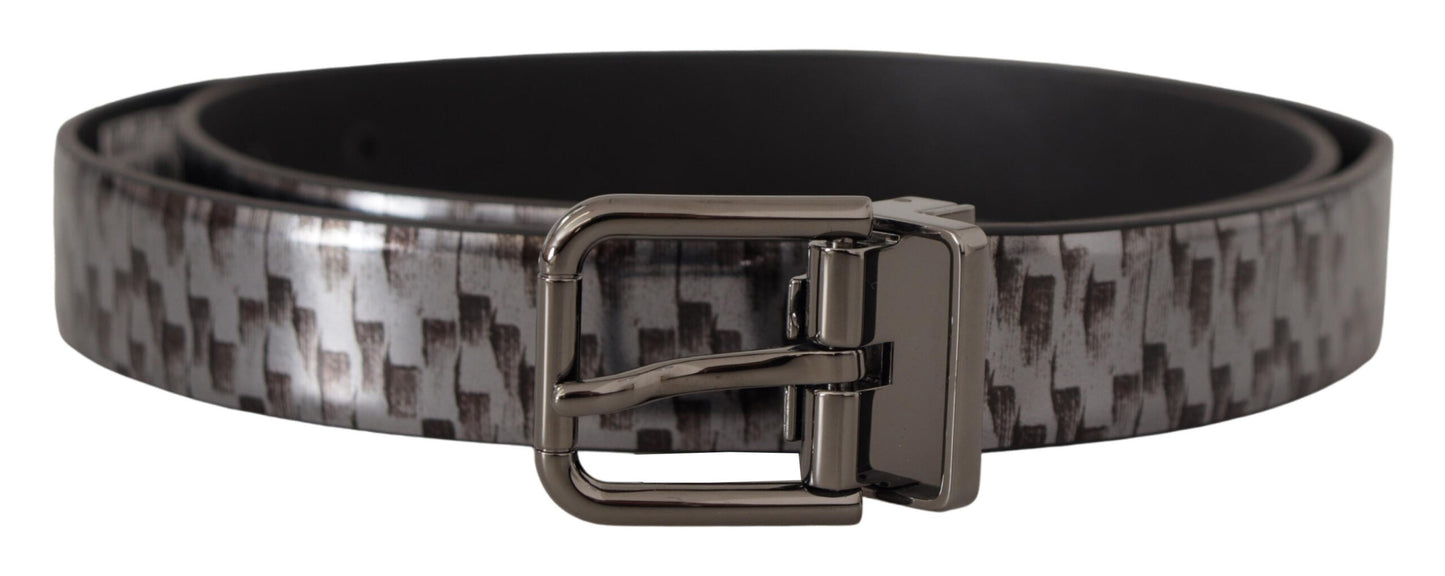 Dolce &amp; Gabbana Ceinture à boucle en métal 3D grise en cuir à chevrons gris