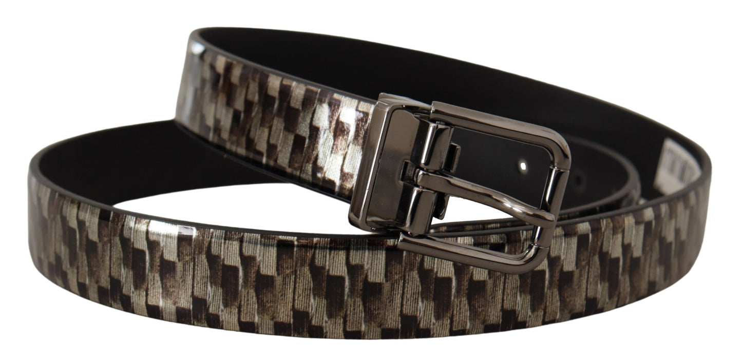 Dolce &amp; Gabbana Ceinture grise en cuir à chevrons marron