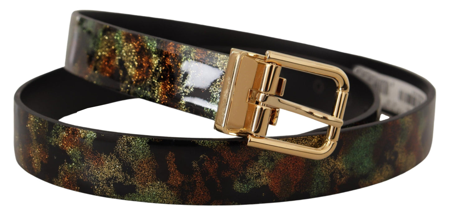 Dolce &amp; Gabbana Ceinture à boucle en métal bronze en cuir vert noir