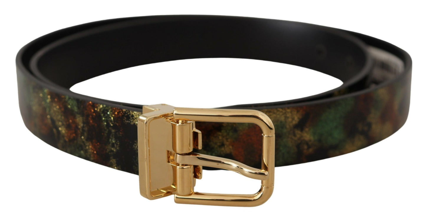 Dolce &amp; Gabbana Ceinture à boucle en métal bronze en cuir vert noir