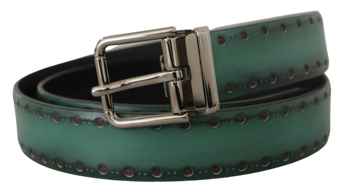 Dolce &amp; Gabbana Ceinture à boucle en métal argenté en cuir Giotto vert