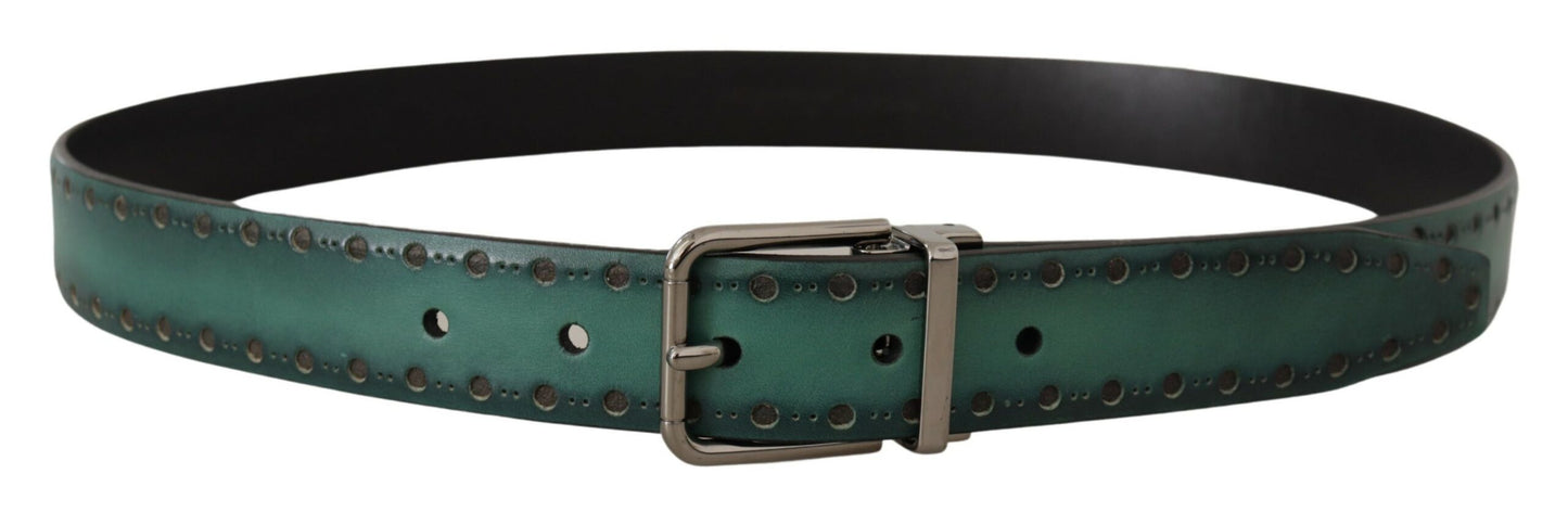 Dolce &amp; Gabbana Ceinture à boucle en métal argenté en cuir Giotto vert