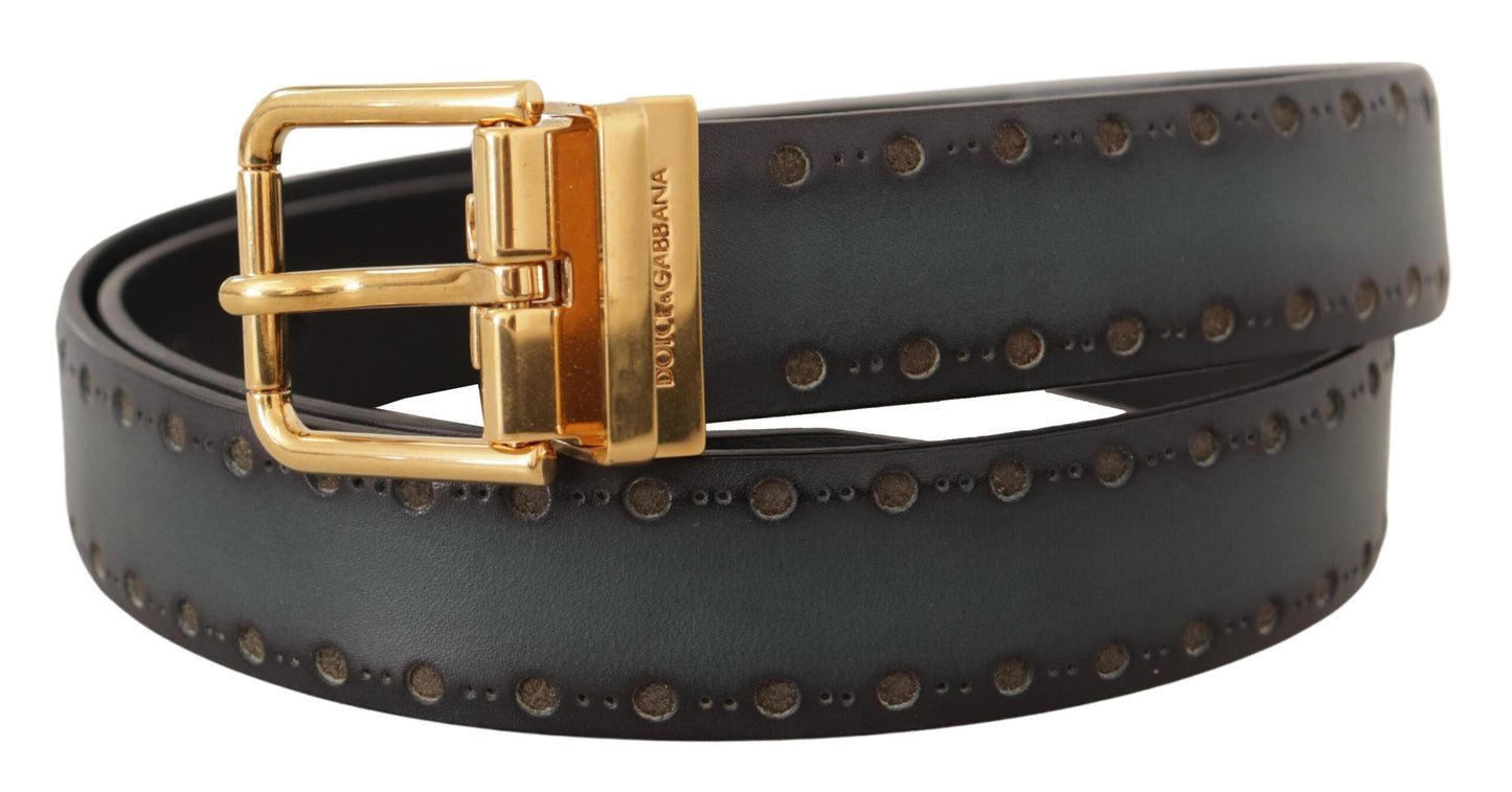 Dolce &amp; Gabbana Ceinture en métal en laiton et cuir perforé vert