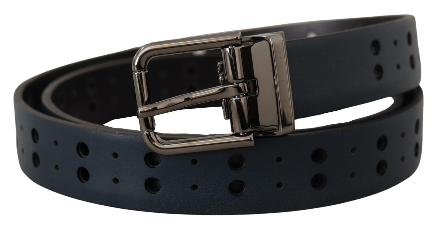 Dolce &amp; Gabbana Ceinture fine en cuir perforé bleu avec boucle en métal