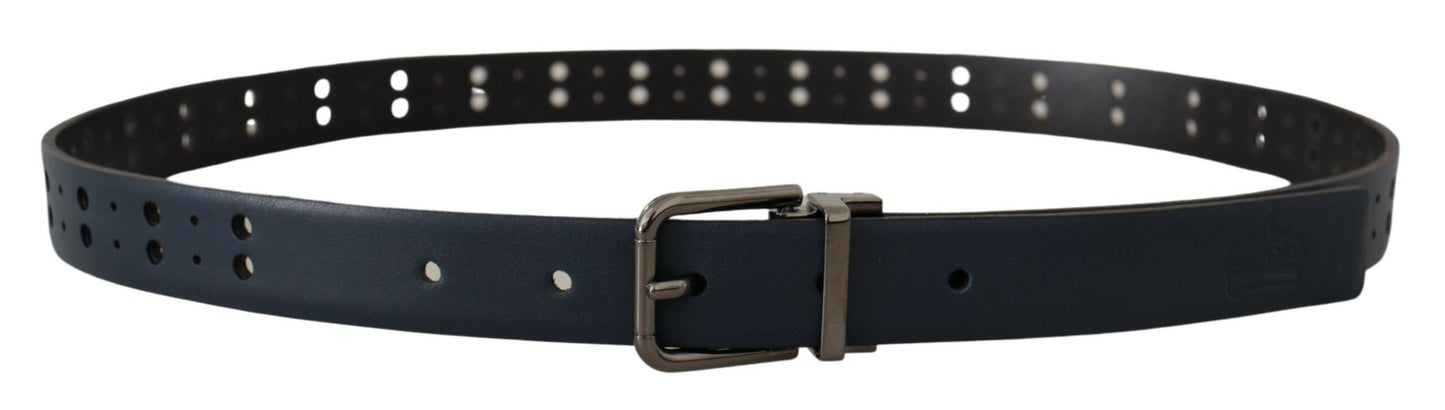 Dolce &amp; Gabbana Ceinture fine en cuir perforé bleu avec boucle en métal