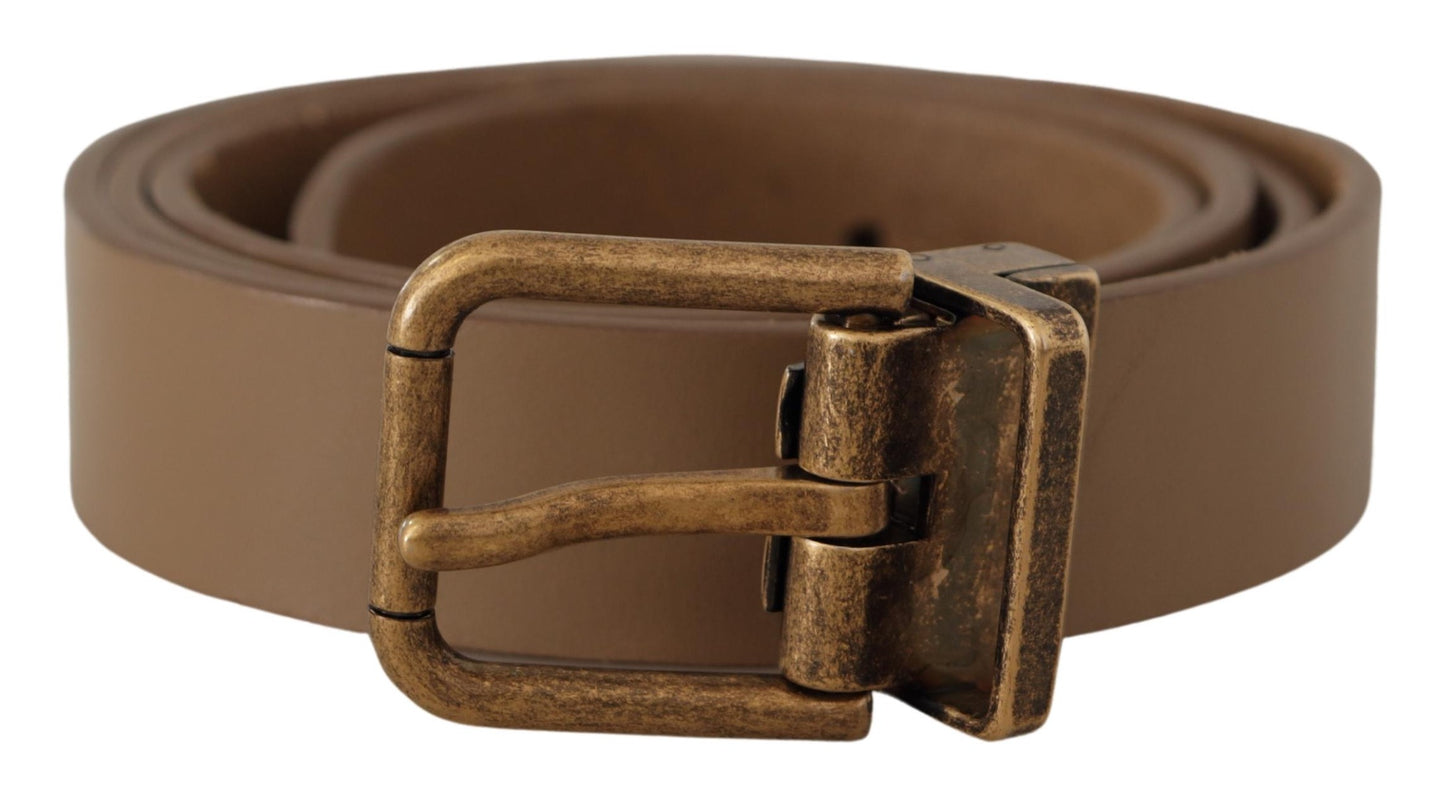 Dolce &amp; Gabbana Ceinture classique en cuir massif marron avec boucle en laiton