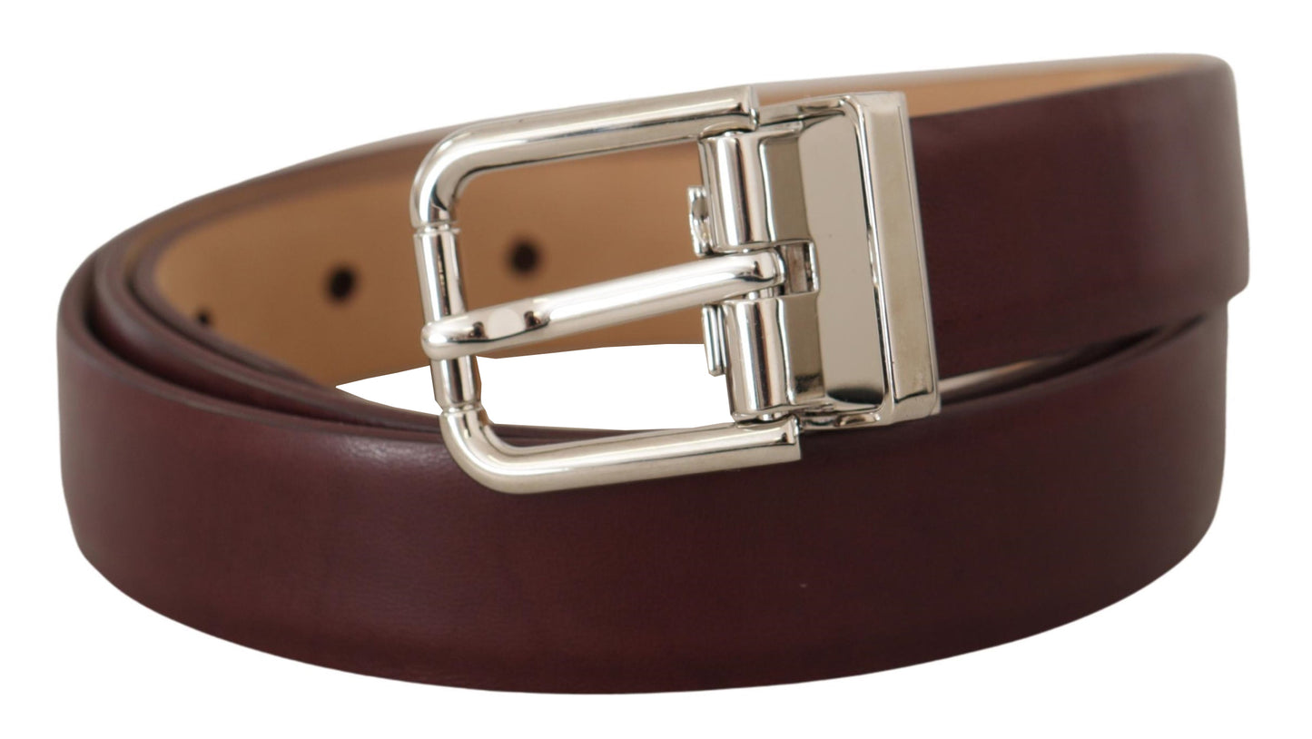 Dolce &amp; Gabbana Ceinture à boucle en métal argenté en cuir de veau marron foncé