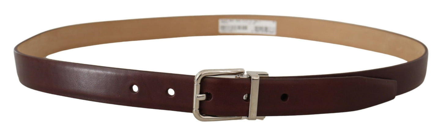 Dolce &amp; Gabbana Ceinture à boucle en métal argenté en cuir de veau marron foncé