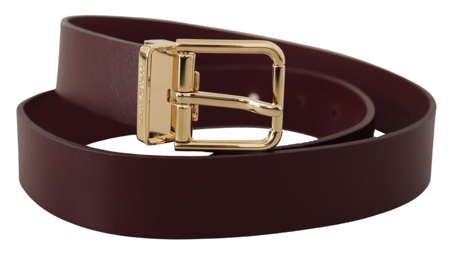 Dolce &amp; Gabbana Ceinture à boucle en métal doré en cuir Vitello marron