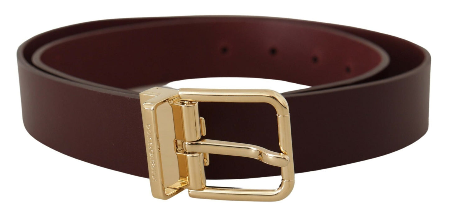 Dolce &amp; Gabbana Ceinture à boucle en métal doré en cuir Vitello marron