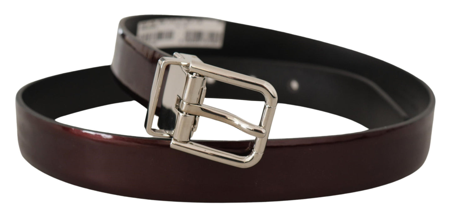 Dolce &amp; Gabbana Ceinture en cuir verni marron avec boucle en métal argenté