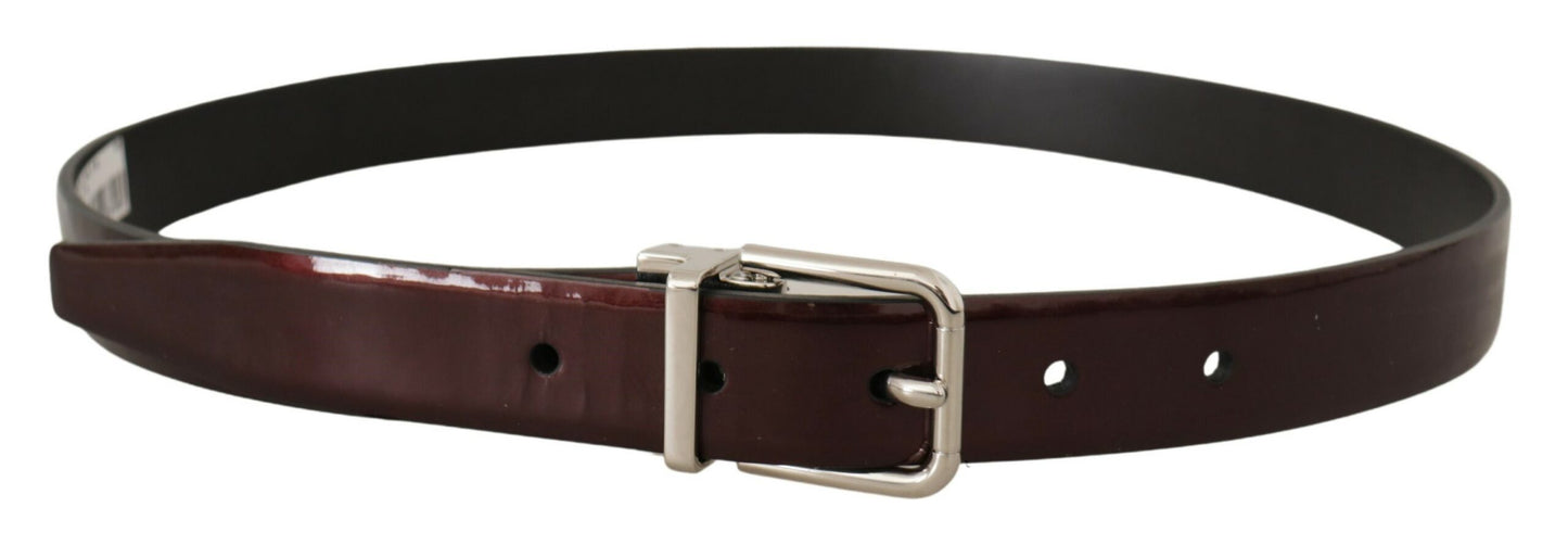 Dolce &amp; Gabbana Ceinture en cuir verni marron avec boucle en métal argenté