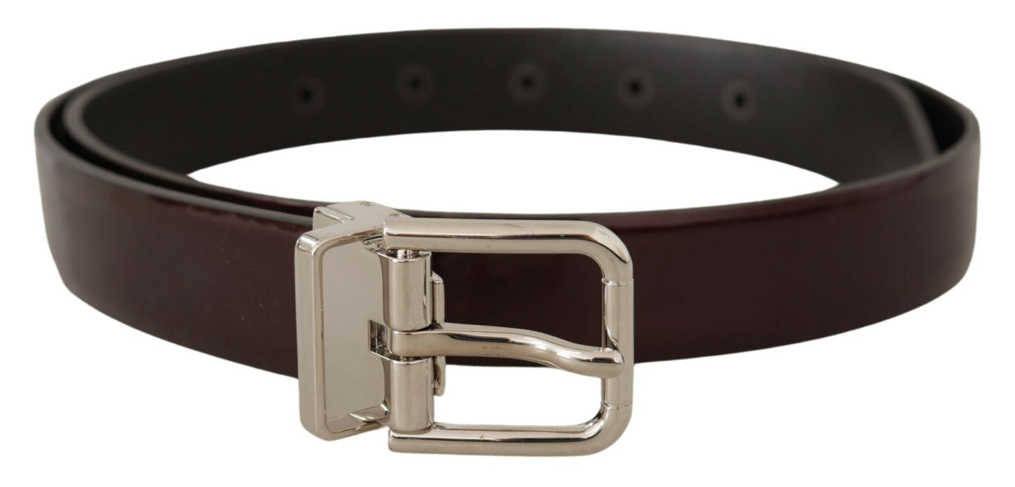 Dolce &amp; Gabbana Ceinture en cuir verni marron avec boucle en métal argenté