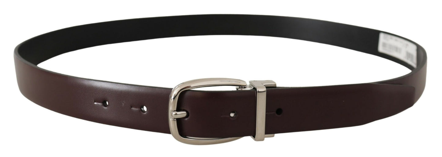 Dolce &amp; Gabbana Ceinture en cuir marron massif et métal argenté