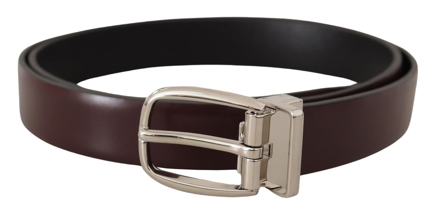 Dolce &amp; Gabbana Ceinture en cuir marron massif et métal argenté