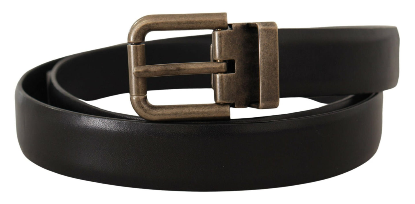 Dolce &amp; Gabbana Ceinture à boucle carrée en cuir de veau noir en laiton brossé