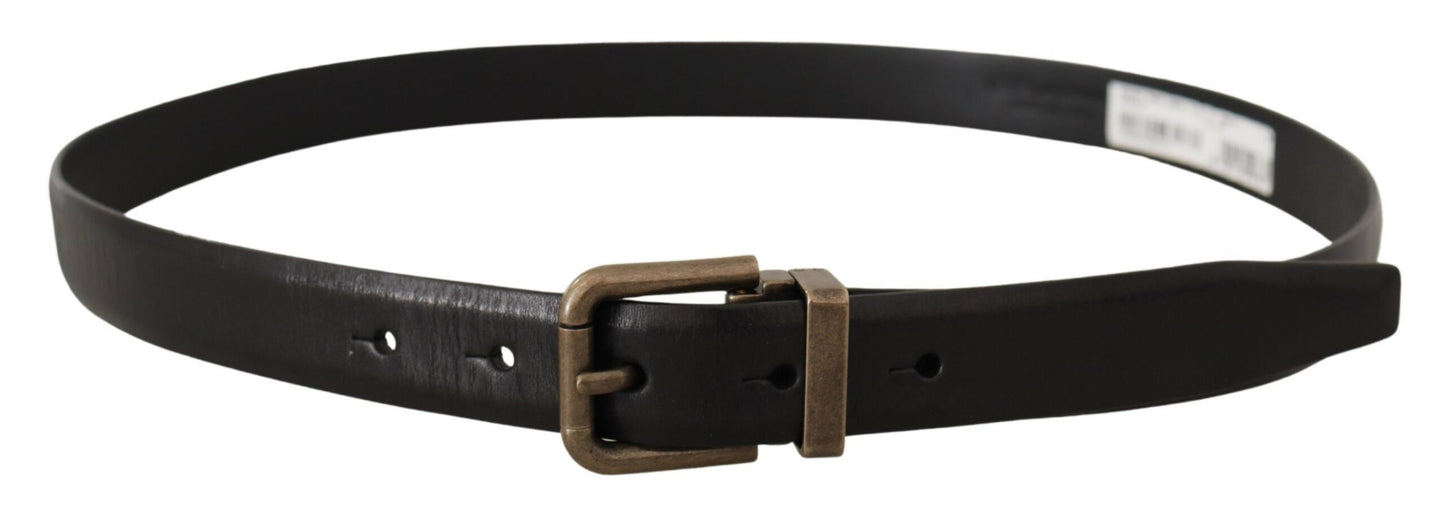 Dolce &amp; Gabbana Ceinture à boucle carrée en cuir de veau noir en laiton brossé