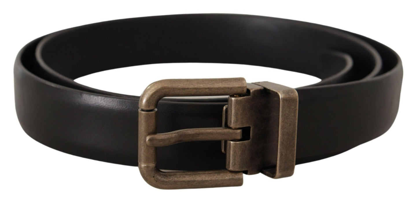 Dolce &amp; Gabbana Ceinture à boucle carrée en cuir de veau noir en laiton brossé