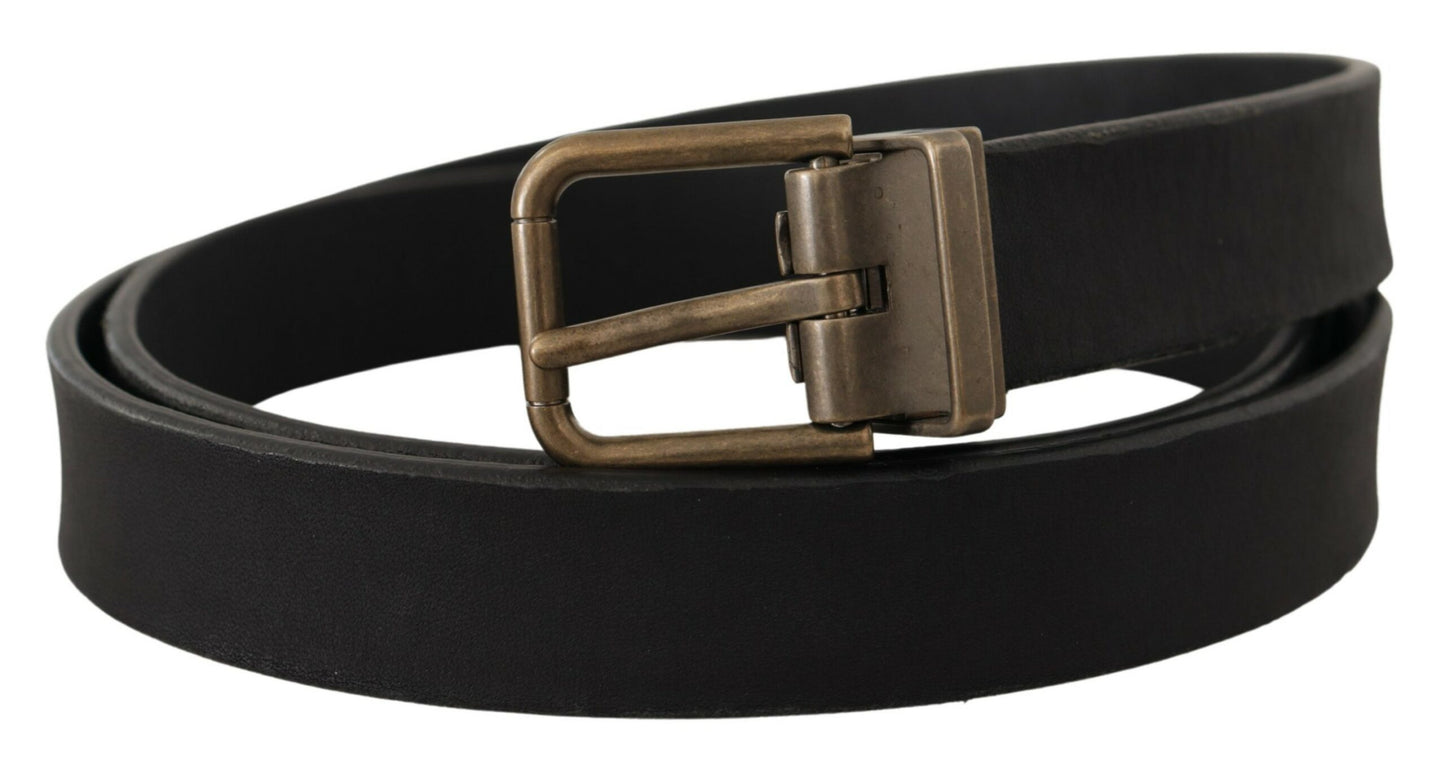 Dolce &amp; Gabbana Ceinture classique en cuir noir avec boucle à grain métallique en laiton