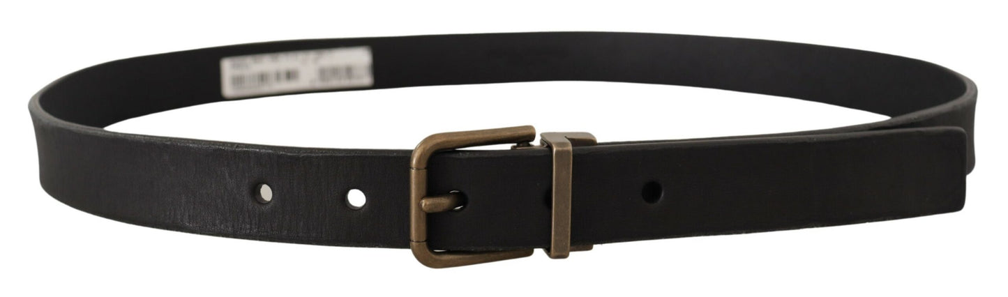 Dolce &amp; Gabbana Ceinture classique en cuir noir avec boucle à grain métallique en laiton